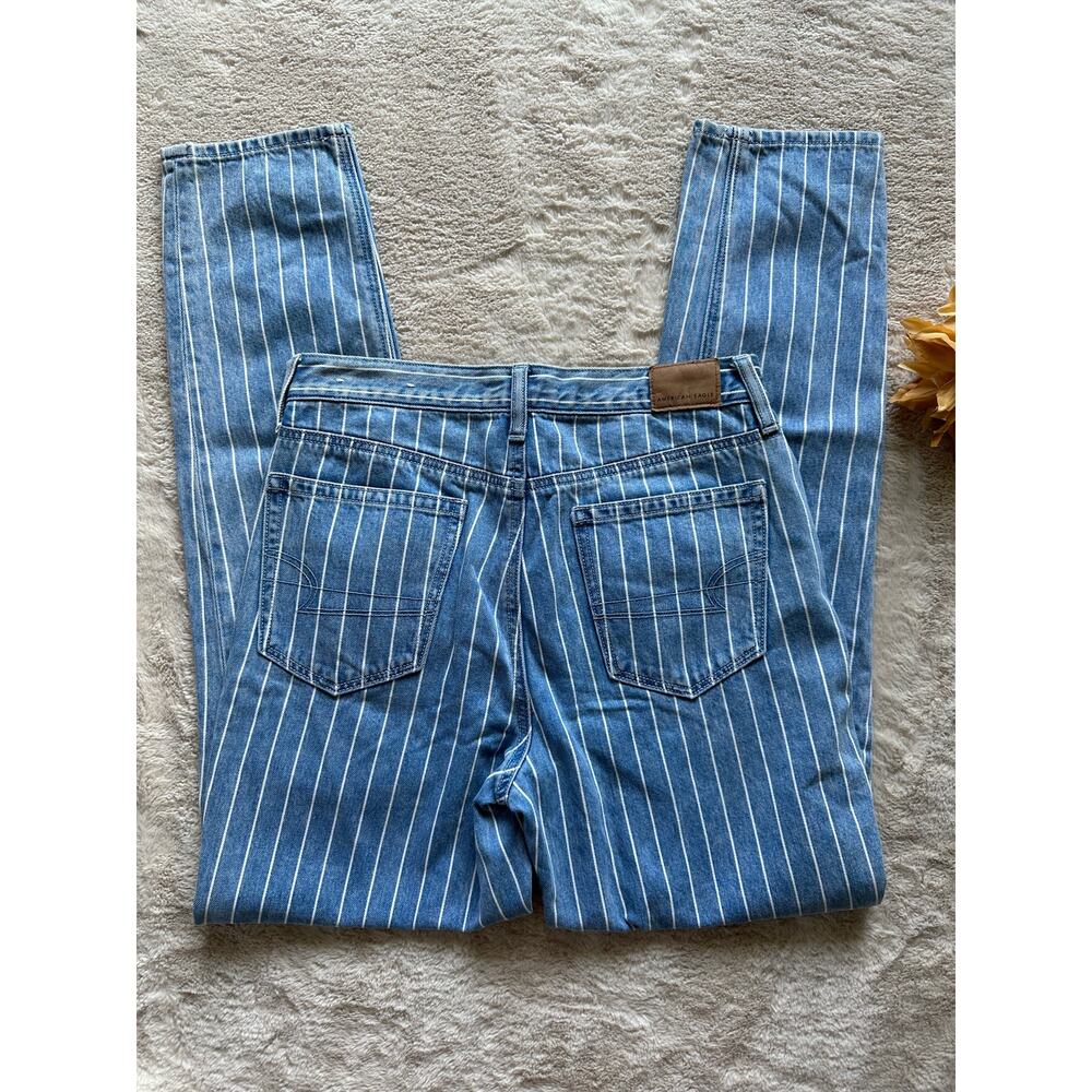 American Eagle White Striped Mom Jeans 2 Long - Picture 3 of 7